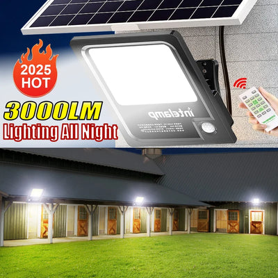 Lampe Solaire Murale 3000lm Extérieure IP65 Capteur Mouvement Projecteur