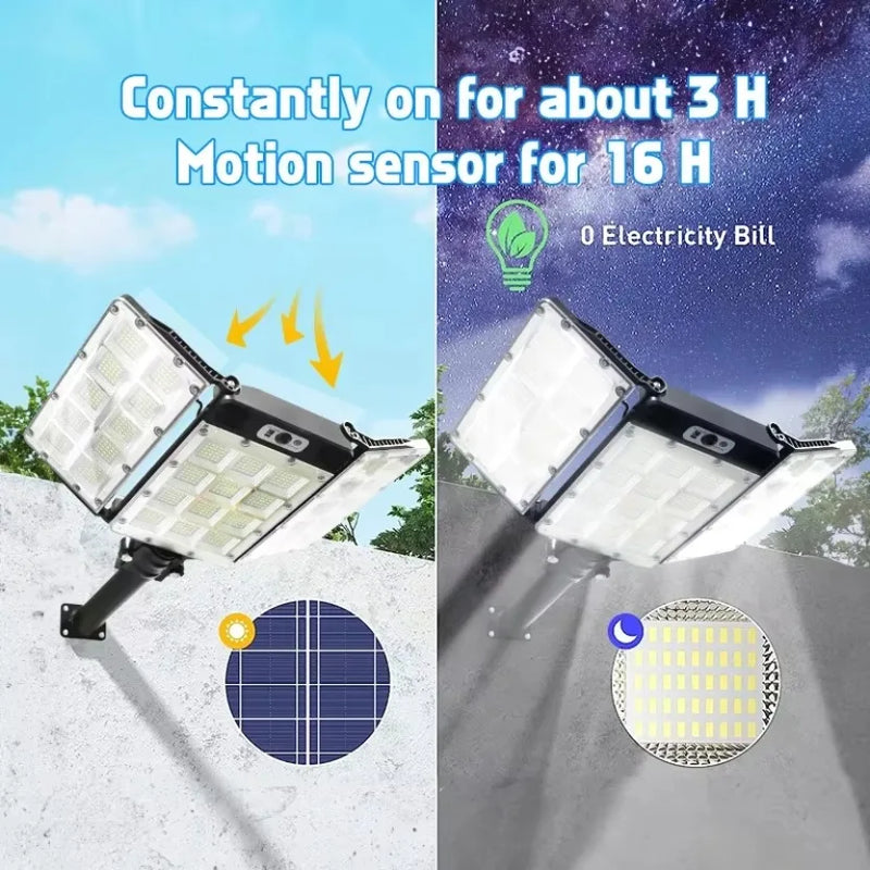 Lampadaire solaire 800 LED avec détecteur de mouvement pour jardin