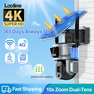 Caméra Surveillance Solaire PTZ 8MP 4G Wifi Étanche 4K Suivi