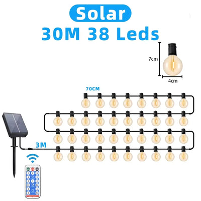 Guirlande Solaire Extérieur G40 Ampoules LED Étanche IP65