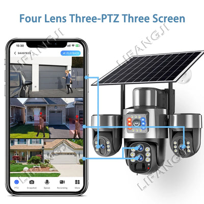 Caméra de Surveillance Solaire V380 Pro 4G 20MP 4 Objectifs