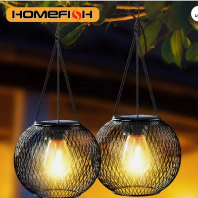 Lanterne Solaire Extérieure Boule en Fil Métallique Tressé