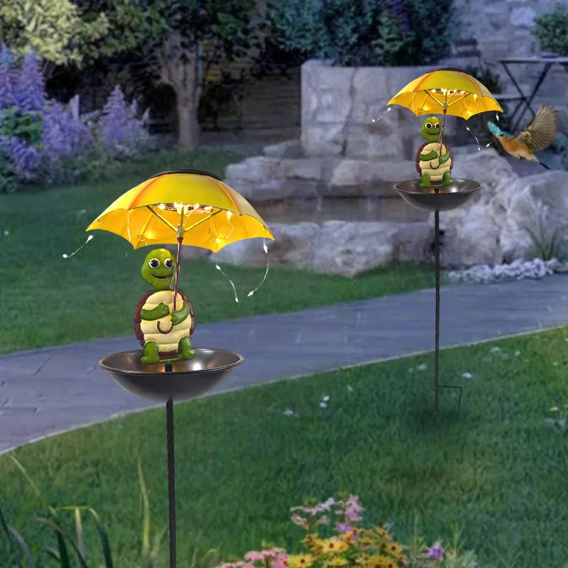 Statue Solaire Animaux Parapluie Lumineux avec Mangeoire