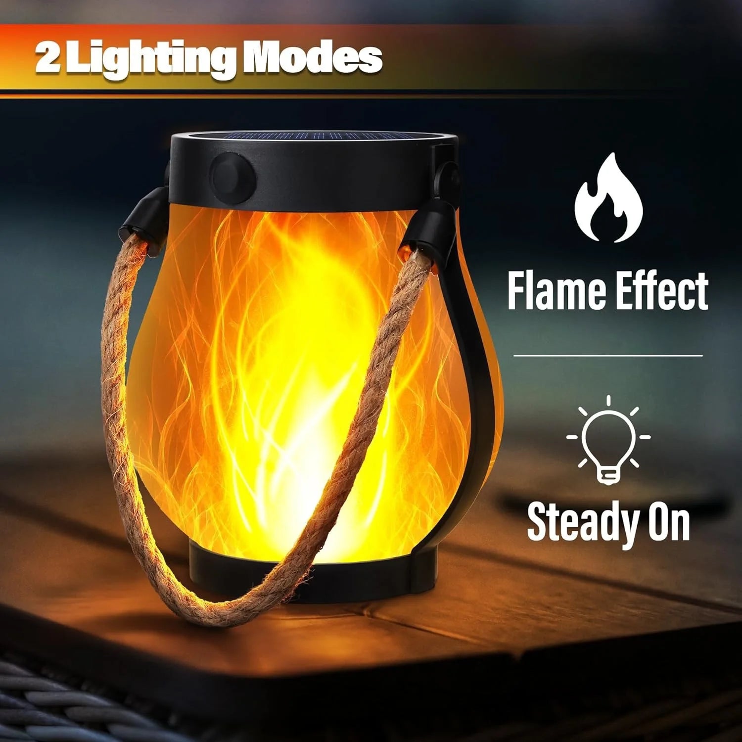 Lanterne Solaire Extérieure Effet Flamme 3D Suspendue