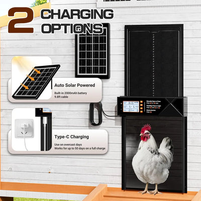 Porte Automatique de Poulailler Solaire XL Capteur de Lumière USB-C