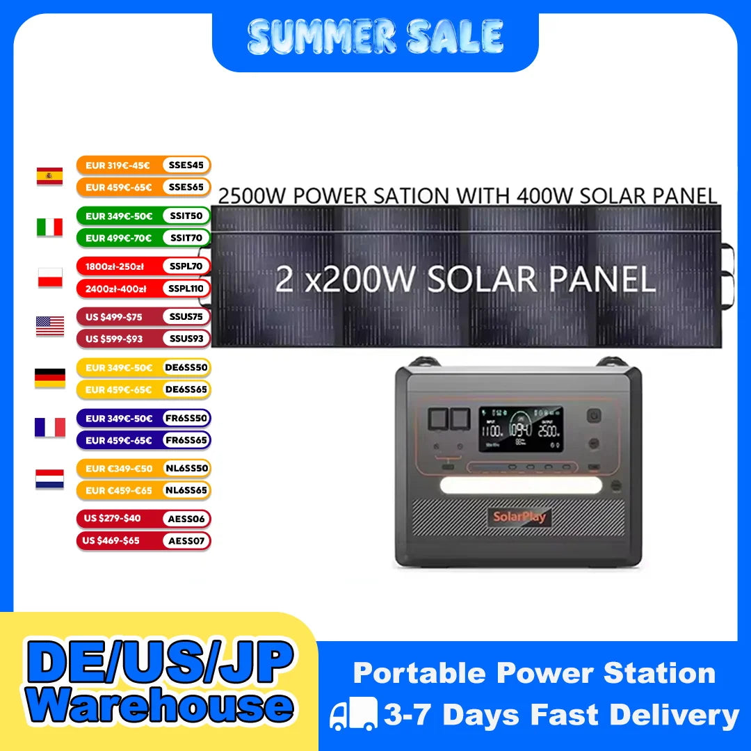 Station d'Énergie Solaire Portable 2400W