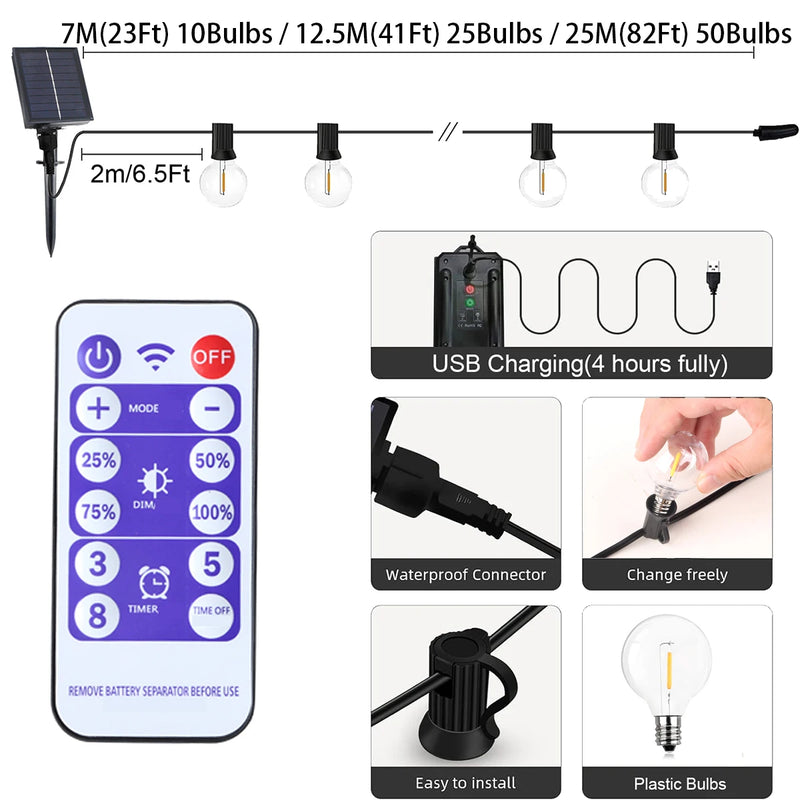 Guirlande Solaire Extérieur Guinguette Ampoules G40 LED