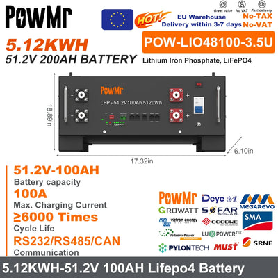 Batterie Solaire LiFePO4 51.2V 100Ah 5kWh - vue 7