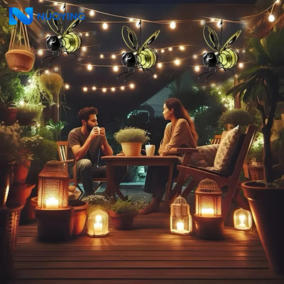 Lampe Solaire Décorative Jardin Abeille en Fer à Suspendre