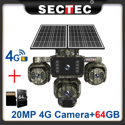 Caméra Solaire 4G Extérieure 20 MP 4 Objectifs