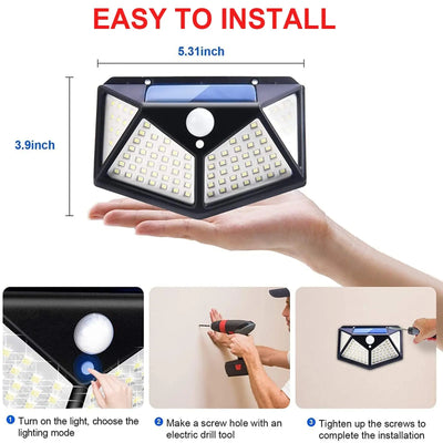 Applique Murale Solaire Extérieur 100 LED Compacte Détecteur de Mouvement