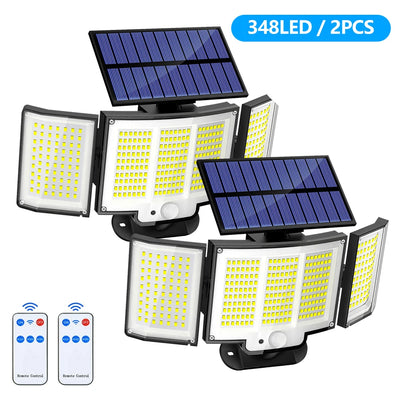 Lampe Solaire 3 Têtes 348 LED Détecteur Mouvement Télécommande
