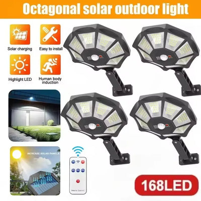 Projecteur Solaire 168 LED Octogonal Détecteur Mouvement IP65