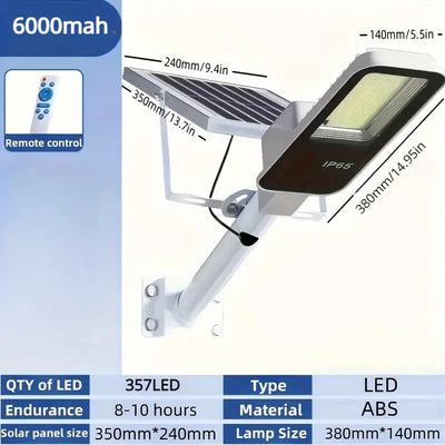 Réverbère Solaire 357 LED 6500K Détecteur Mouvement IP65