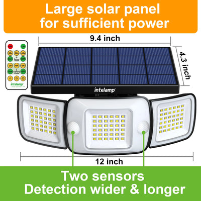 Lampe Solaire 6000mAh 1200LM 3 Têtes Double Capteur