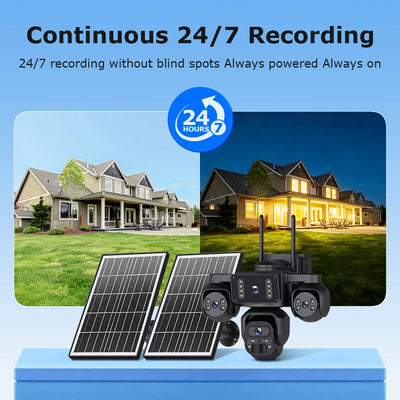 Caméra de Surveillance Solaire 4G 4 Objectifs 4 Écrans PIR