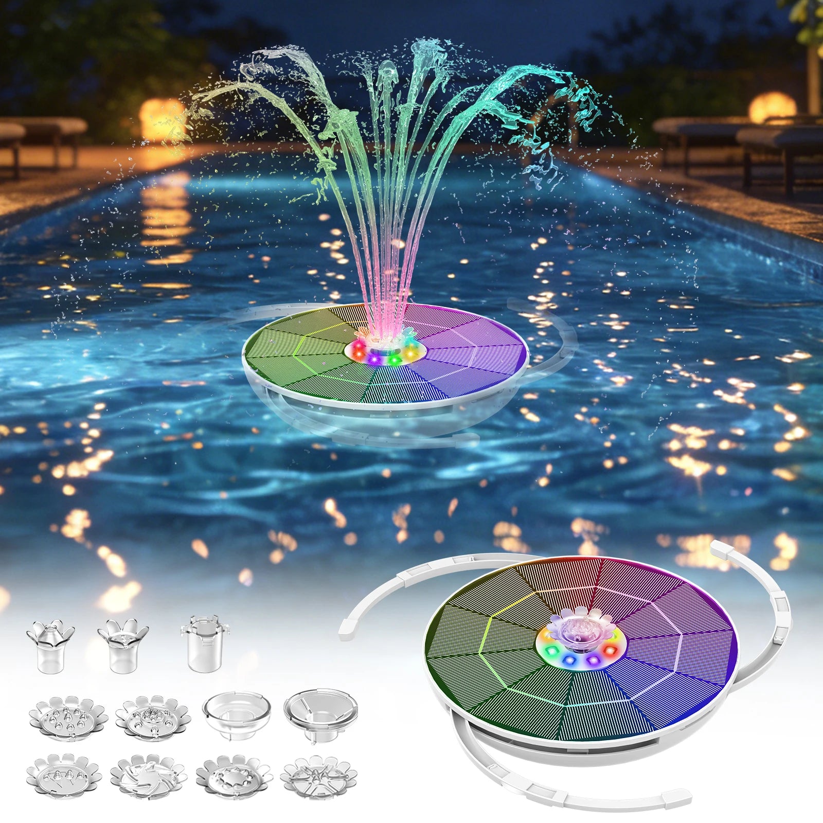 Fontaine Solaire de Jardin LED Batterie 8 Buses