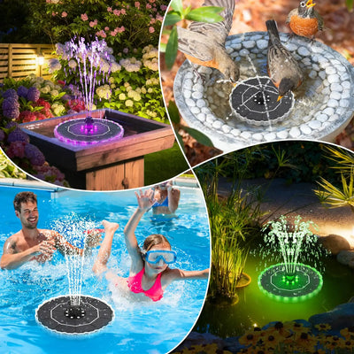 Fontaine Solaire 3,5 W avec LED Colorées pour Bain d'Oiseaux
