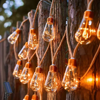 Guirlande Solaire Vintage Corde de Chanvre – décoration pour terrasse et jardin
