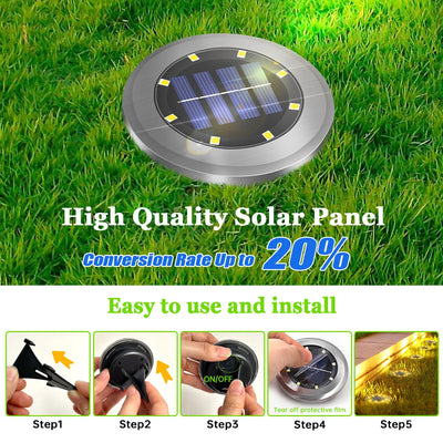 Lampe Solaire Extérieure 8 LED Encastrable Sol Jardin