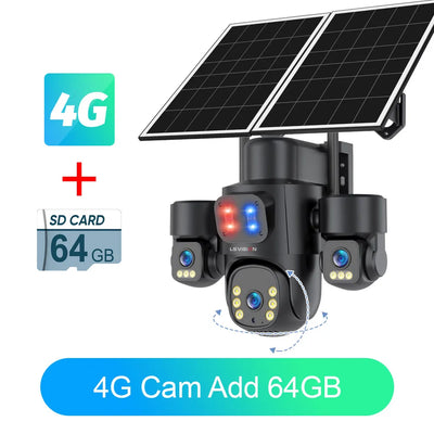 Caméra Solaire 4G WiFi 3 Objectifs 4K Extérieure