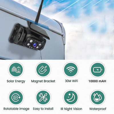 Caméra de Recul Solaire WiFi Magnétique pour Camping-Car