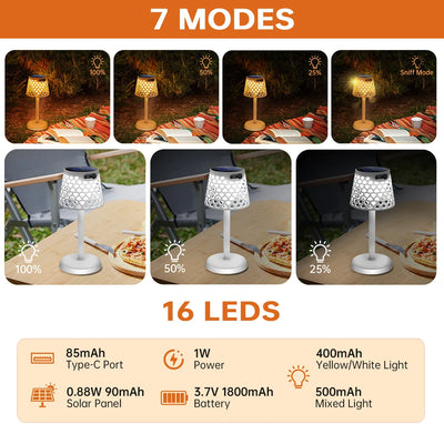 Lampe Solaire de Table LED Étanche 3-en-1 Sans Fil Extérieur
