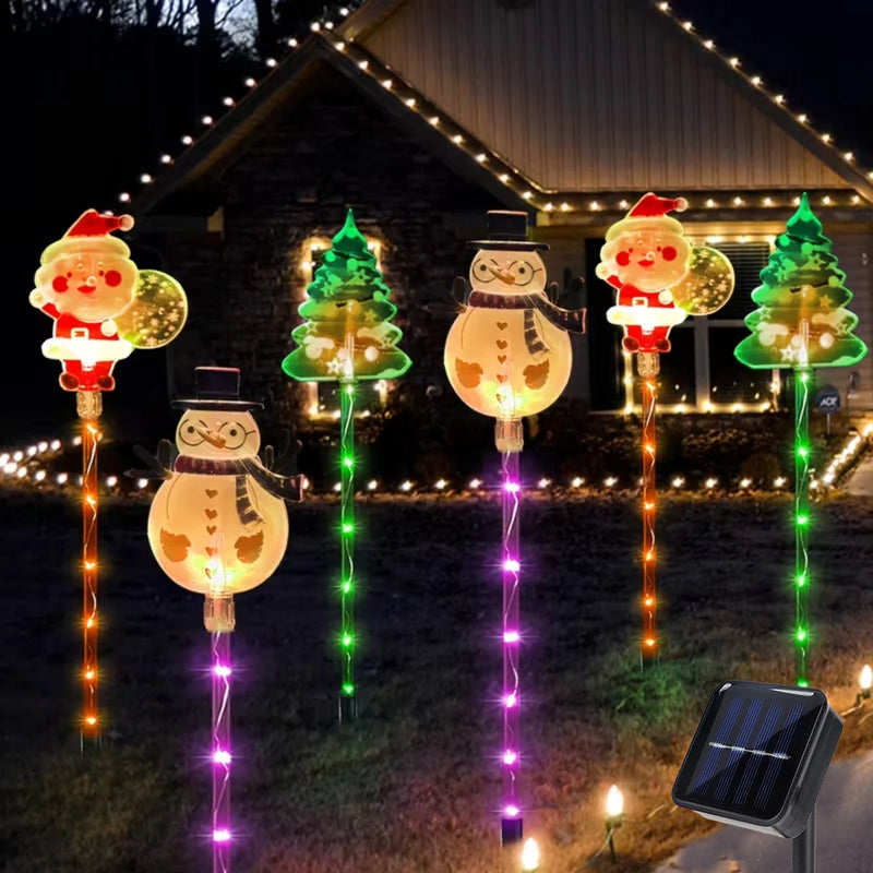 Kit Solaire Noël 6 en 1 Père Noël Sapin et Renne pour Pelouse