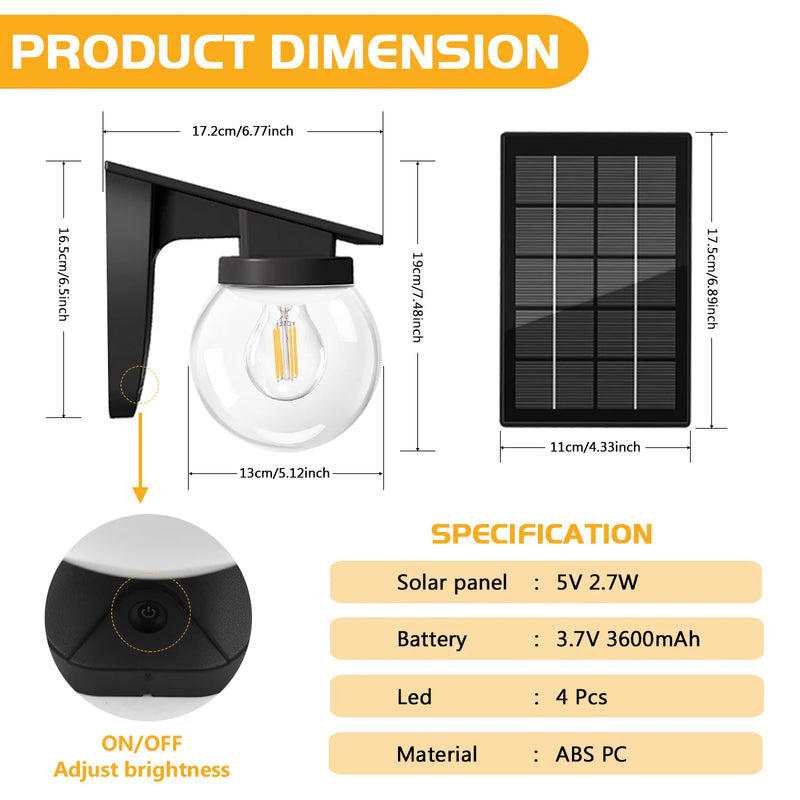 Applique murale solaire avec ampoule E27 amovible étanche IP65