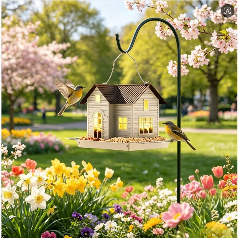 Mangeoire Solaire Maison à Suspendre avec Fenêtres Lumineuses