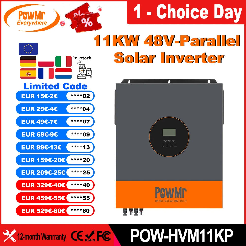 Onduleur Hybride Solaire PowMr 11kW 48V MPPT 150A Pur Sinus