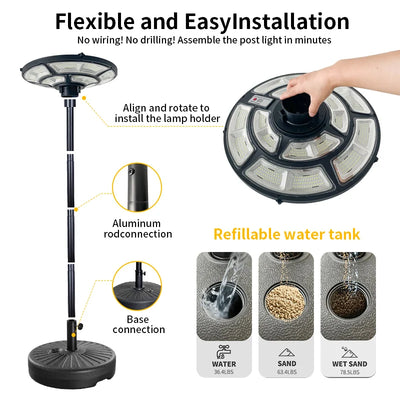 Lampadaire Solaire Extérieur Mobile 692 LED sur Pied pour Terrasse