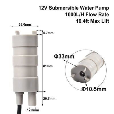 Pompe à Eau 12V DC Haut Débit 1000 L/h pour Jardin