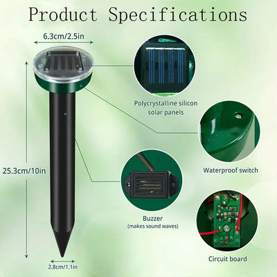 Répulsif Solaire Ultrason Anti-Taupes et Rongeurs à Vibration