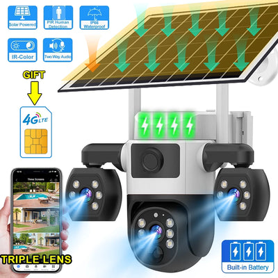 Caméra Solaire 4G Triple Objectif Extérieure