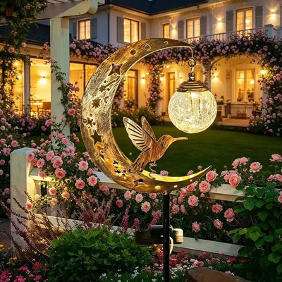 Lampe Solaire Colibri Lune et Étoiles en Fer pour Jardin