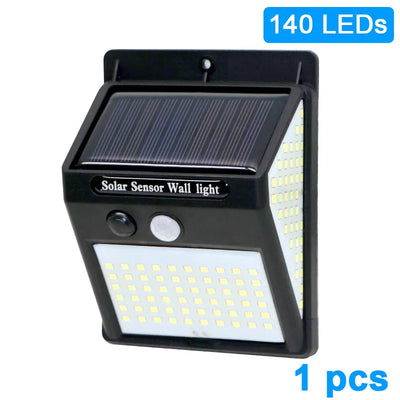 Applique Solaire Murale 140 LED 3 Faces Détecteur de Mouvement