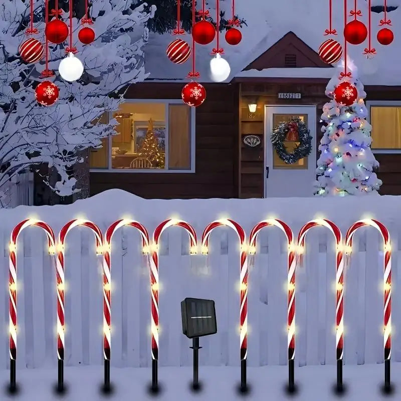 Balise Solaire Canne à Sucre LED Étanche Allée de Noël
