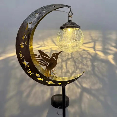 Lampe Solaire Colibri Lune et Étoiles en Fer pour Jardin