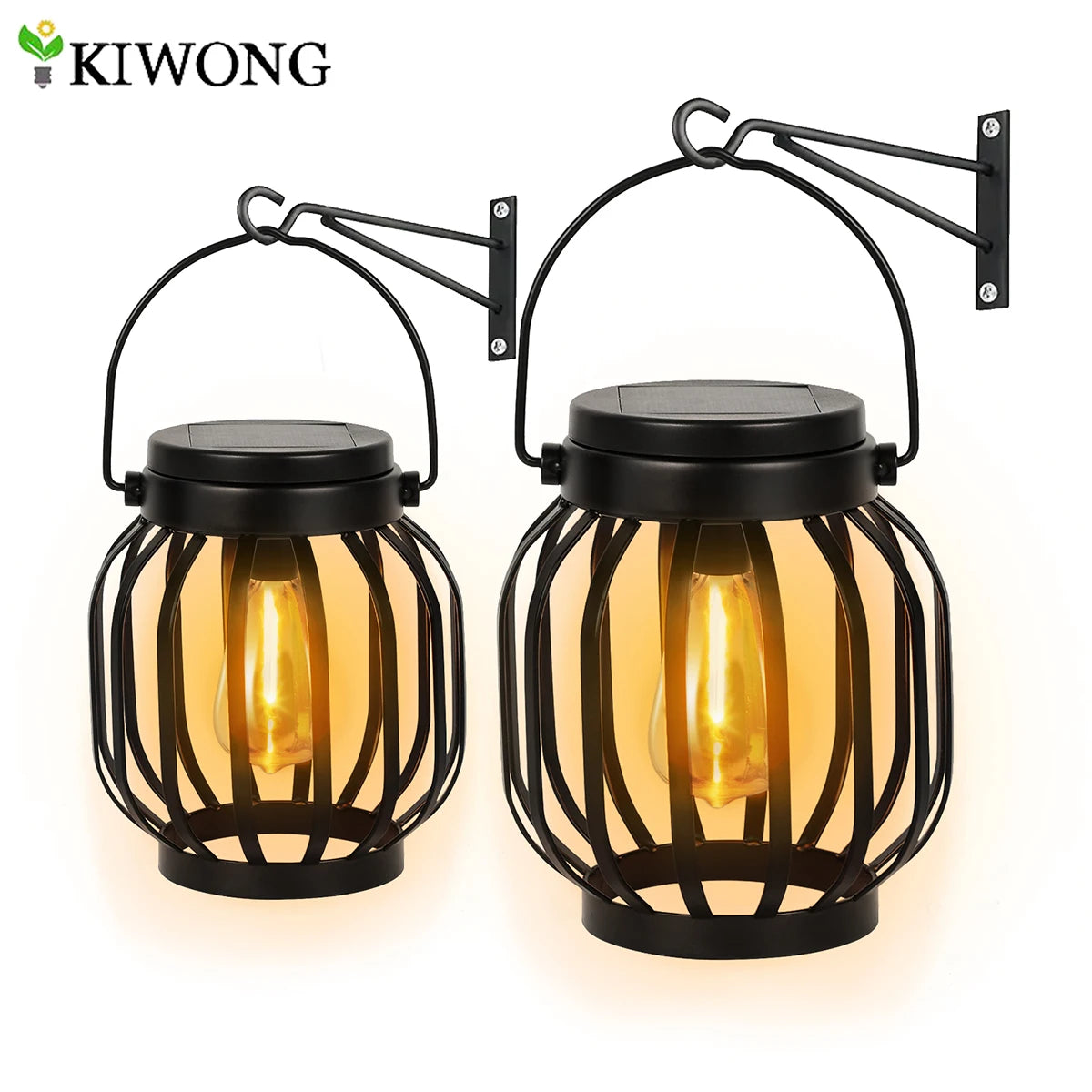 Lanterne solaire suspendue en métal avec ampoule Edison vintage