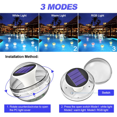 Lampe LED Solaire Flottante RVB IP65 Décoration Piscine Jacuzzi