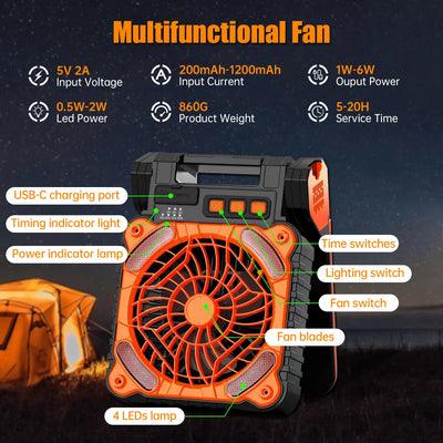 Ventilateur de Camping Solaire avec Lanterne LED Portable
