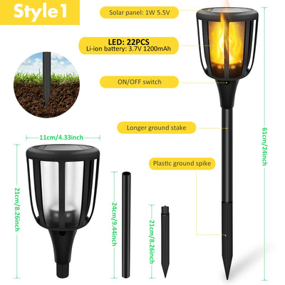 Torche Solaire Flamme Vacillante Étanche Jardin Cour Pelouse