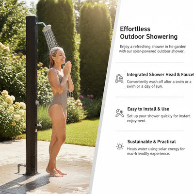 Douche Solaire Extérieure Colonne Noire Pommeau et Robinet
