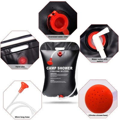 Sac de Douche Solaire 20 L Compact avec Tuyau