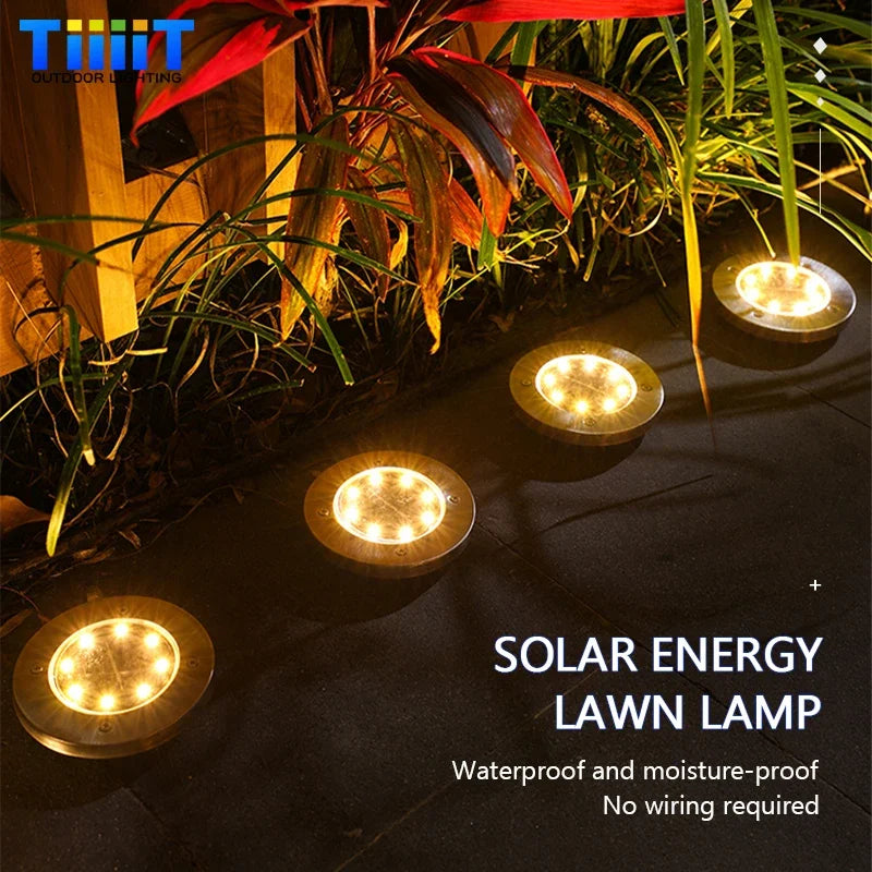 Lampe solaire disque enterrée 8 à 20 LED IP65 pour jardin