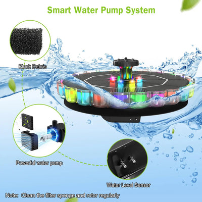 Fontaine Solaire 3,5 W avec LED Colorées pour Bain d'Oiseaux