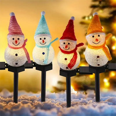Décoration Solaire Noël Bonhomme de Neige LED Étanche