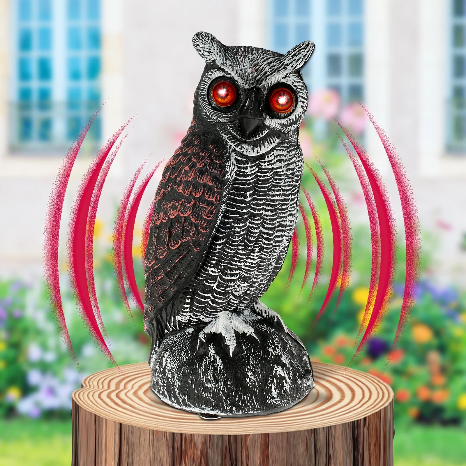 Effaroucheur Solaire Hibou Étanche à Son et Yeux Lumineux