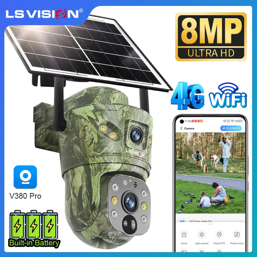 Camera solaire 4K double ecran 4G exterieure